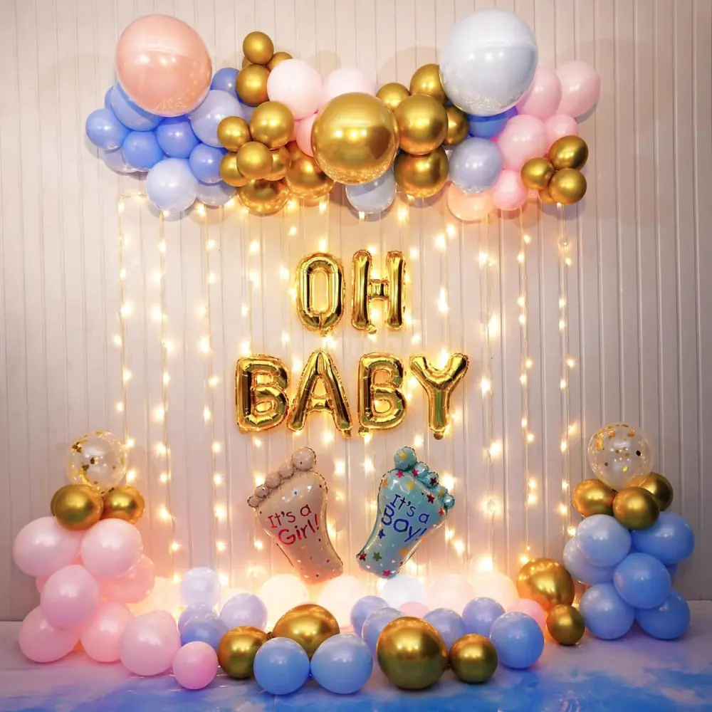 Oh Baby Fairy Light Backdrop — Baby Welcome & Baby Shower Decor in Lucknow