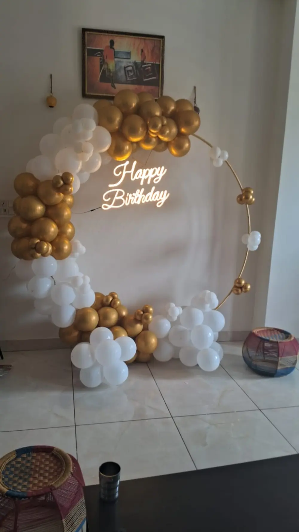 Pastel & Gold Ring Arch — Adult Birthday Decoration in Lucknow